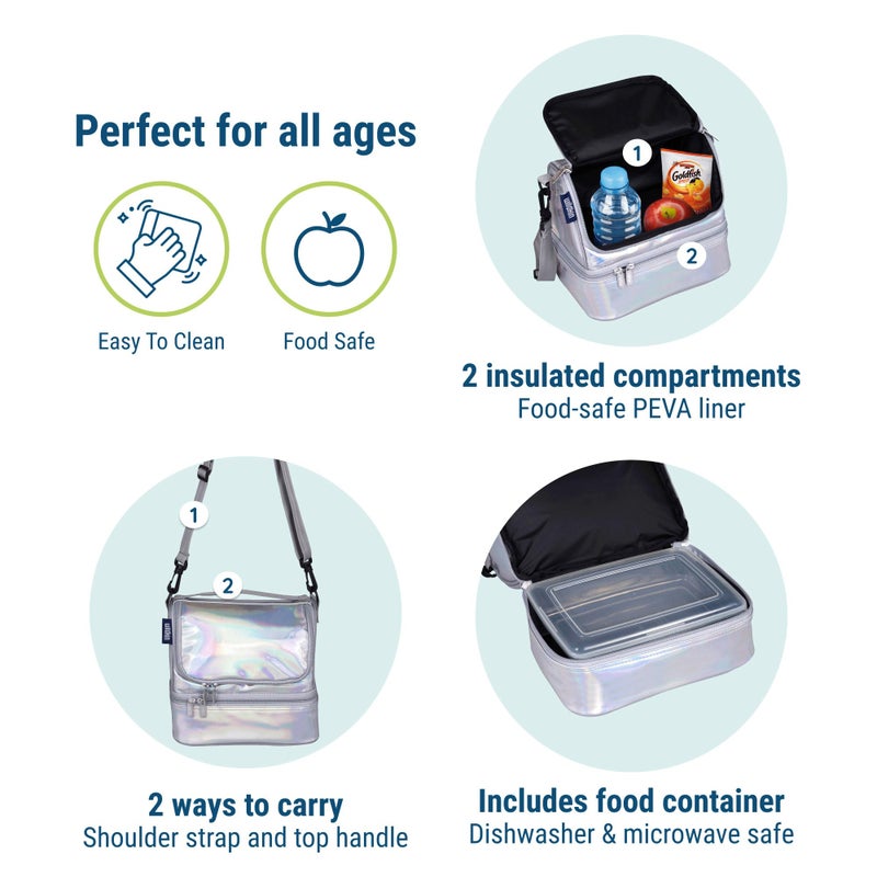 Wildkin Two Compartment Insulated Lunch Bag for Kids â€“ School & Travel Ready - Holographic - Image 4